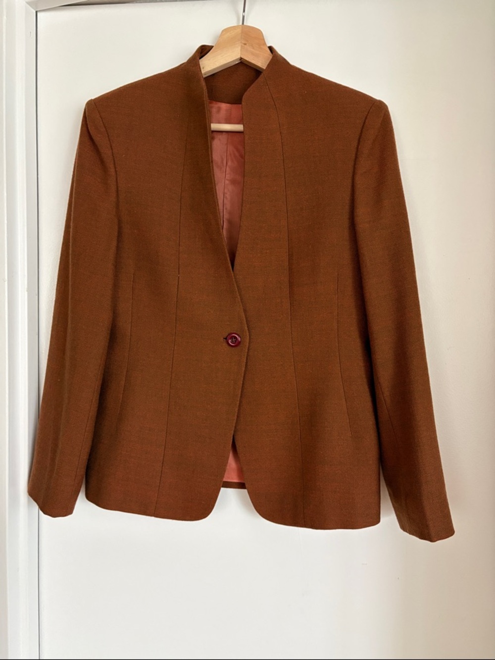 Stand-Collar Brown Single-Button Women's Blazer